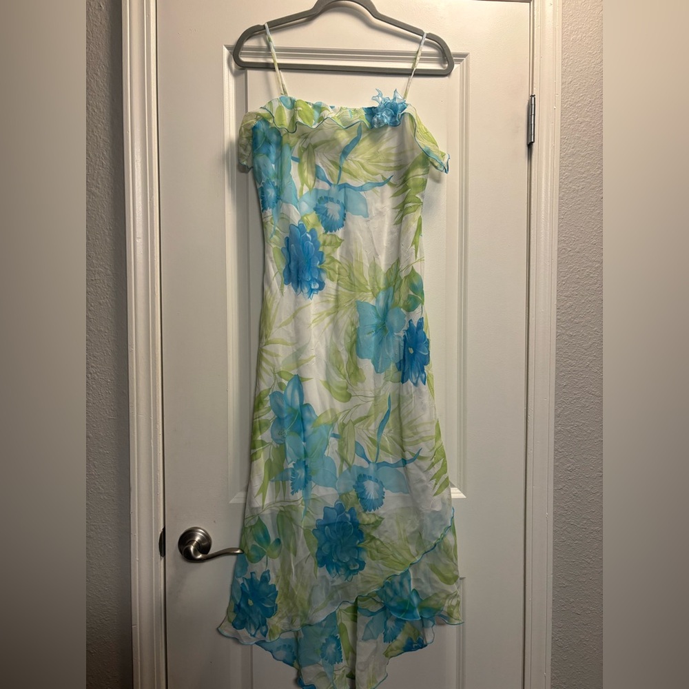 Byer Too Floral Blue & Green Strapless Summer Dress Size 13